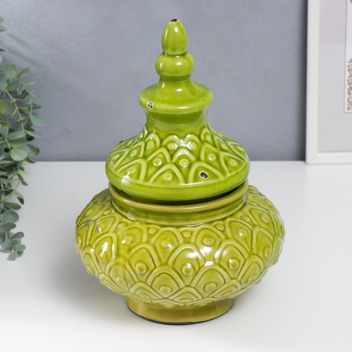 фото Сувенир интерьерный керамика шкатулка "чешуйки" зелёный 29х22х22 см nobrand