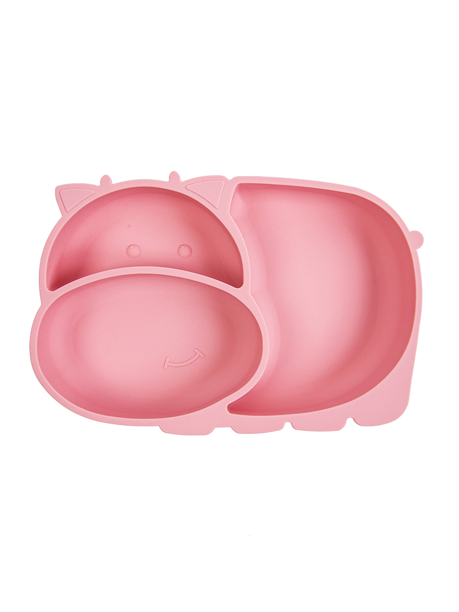 Детская силиконовая тарелка Baby Nice Бегемотик с секциями на присоске, розовый miyoumi секционная тарелка на присоске ts0001