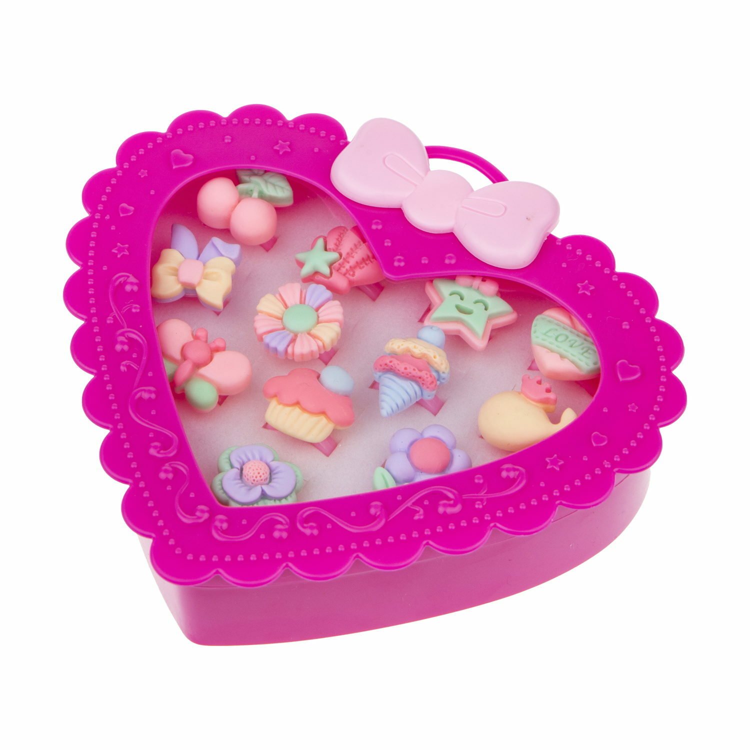 фото 1toy набор украшений sweet heart bijou в ярко-розовой шкатулке 12 колец т21033-2