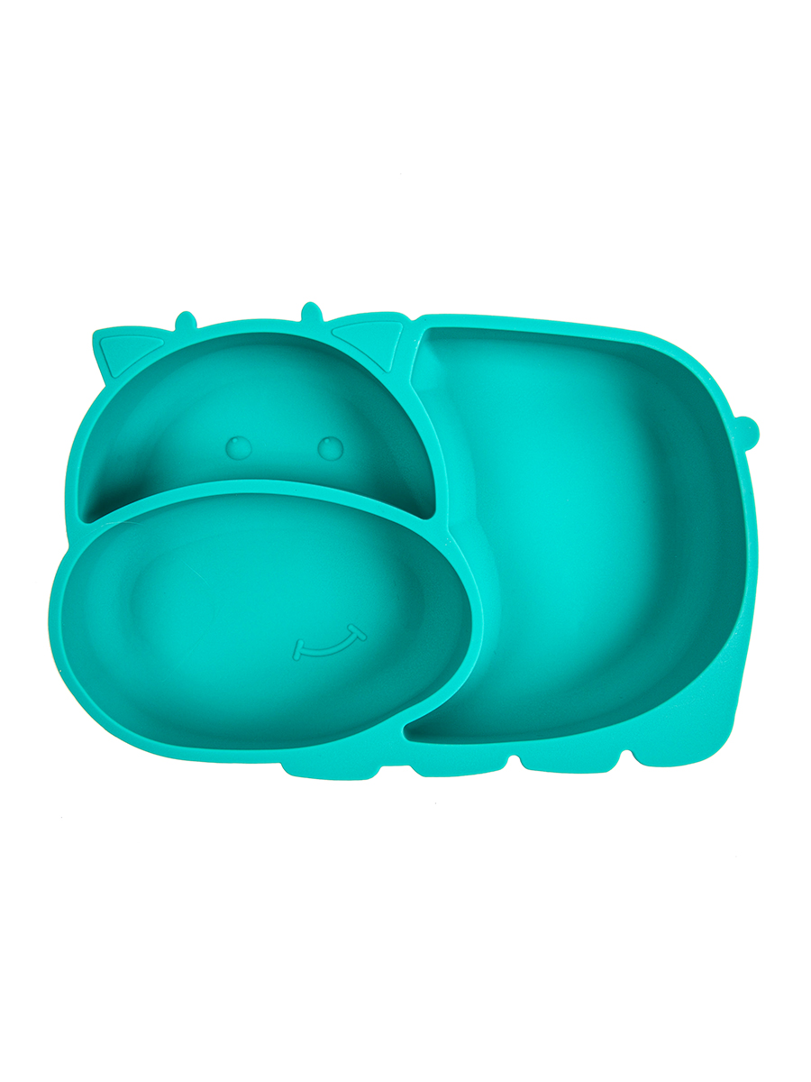Детская силиконовая тарелка Baby Nice Бегемотик с секциями на присоске, бирюзовый miyoumi секционная тарелка на присоске ts0001