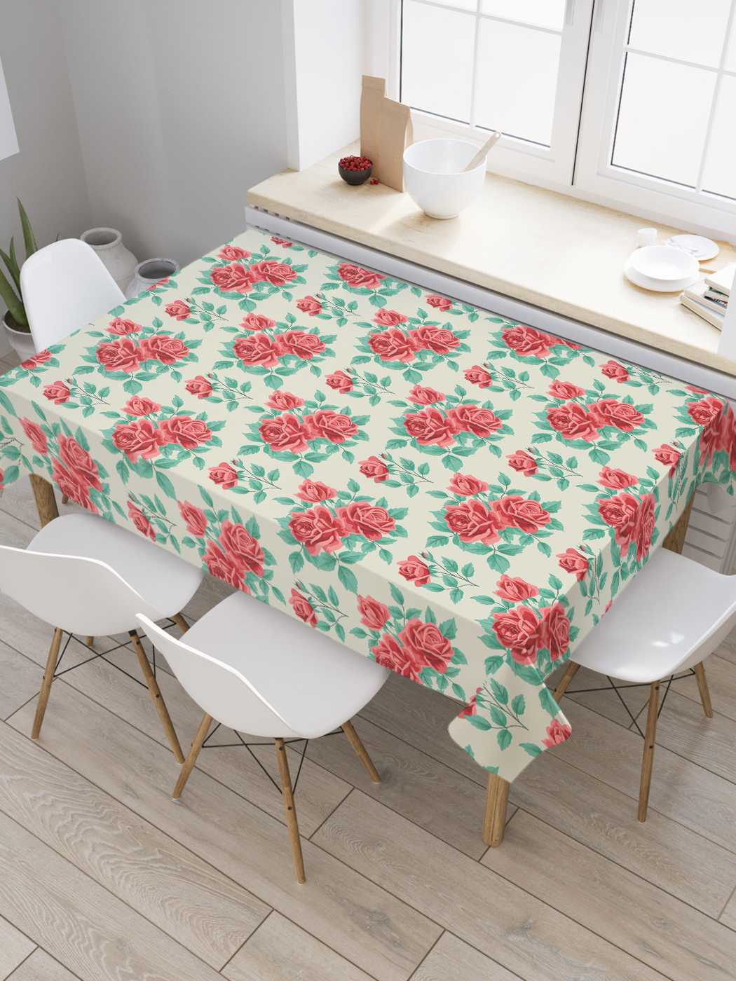 

Скатерть прямоугольная JoyArty "Нежные красные розы" из сатена, 120x145 см, Нежные красные розы