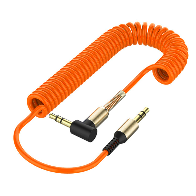 фото Аудио кабель спиральный 1,5 м, aux джек 3,5 мм акустический / оранжевый qvatra