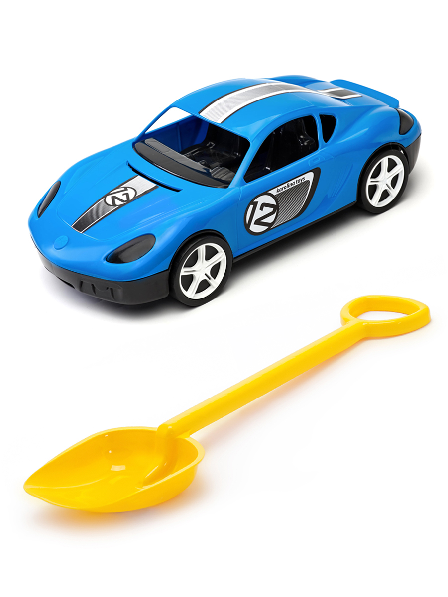 фото Песочный набор karolina toys детский автомобиль молния синийлопатка 50 см. желтый