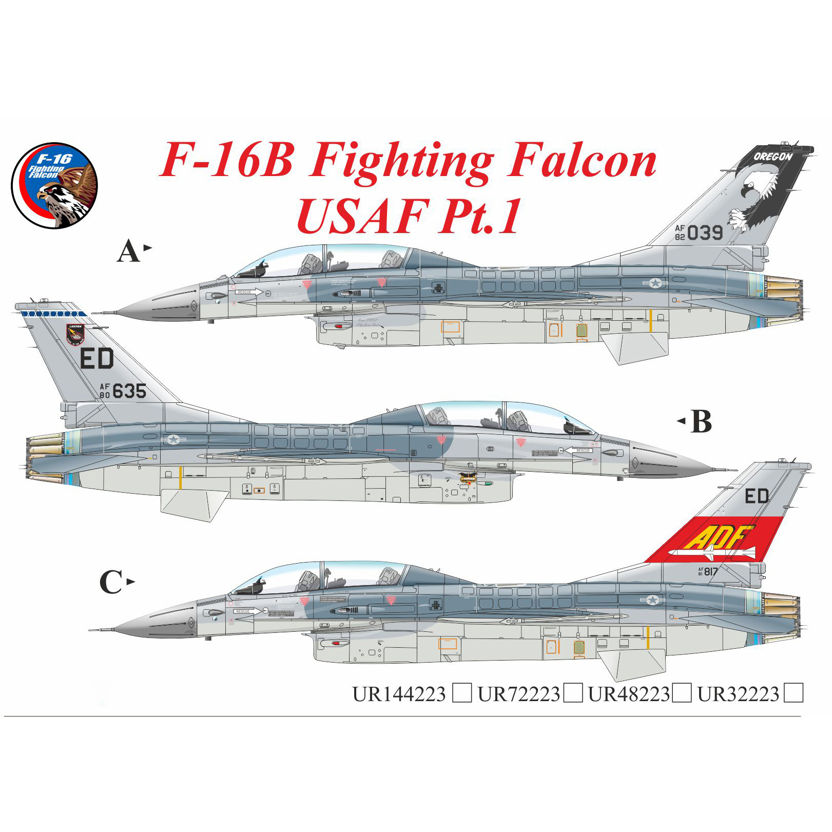 Декали UpRise 1/32 для F-16B Fighting Falcon USAF Pt.1 UR32223