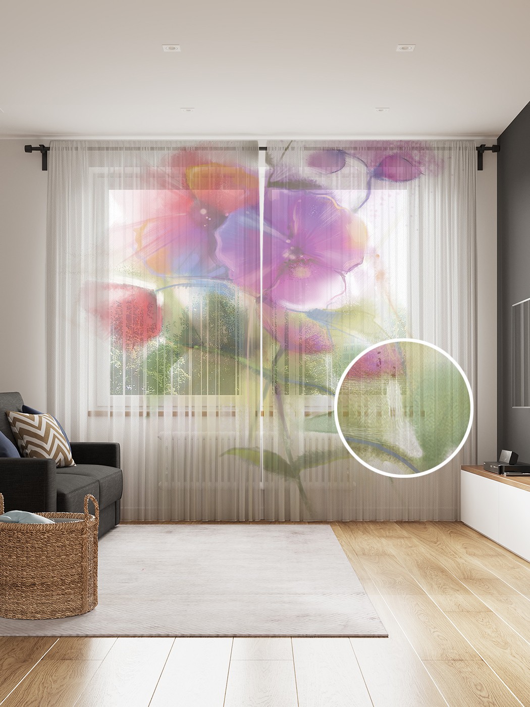 

Фототюль JoyArty "Мираж с цветами", 145x265см (2 полотна со шторной лентой + 50 крючков), Мираж с цветами