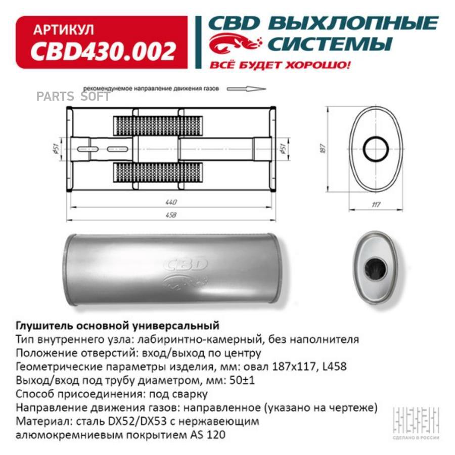 

Глушитель основной, универсальный. СBD430.002 Нерж сталь