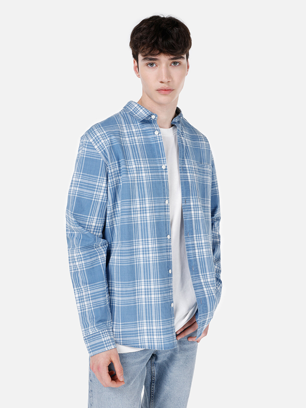 

Рубашка мужская Colin's CL1061787 голубая 2XL, Голубой, CL1061787