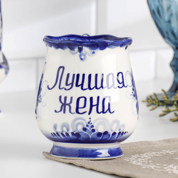 фото Кружка "утро. лучшая жена", гжель, фарфор, 11х12 см nobrand