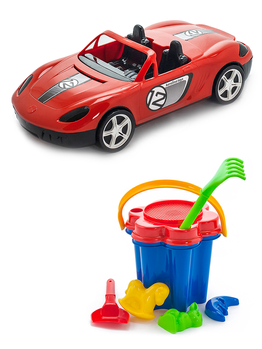 фото Песочный набор karolina toys детский автомобиль кабриолет красныйпесочный набор цветок