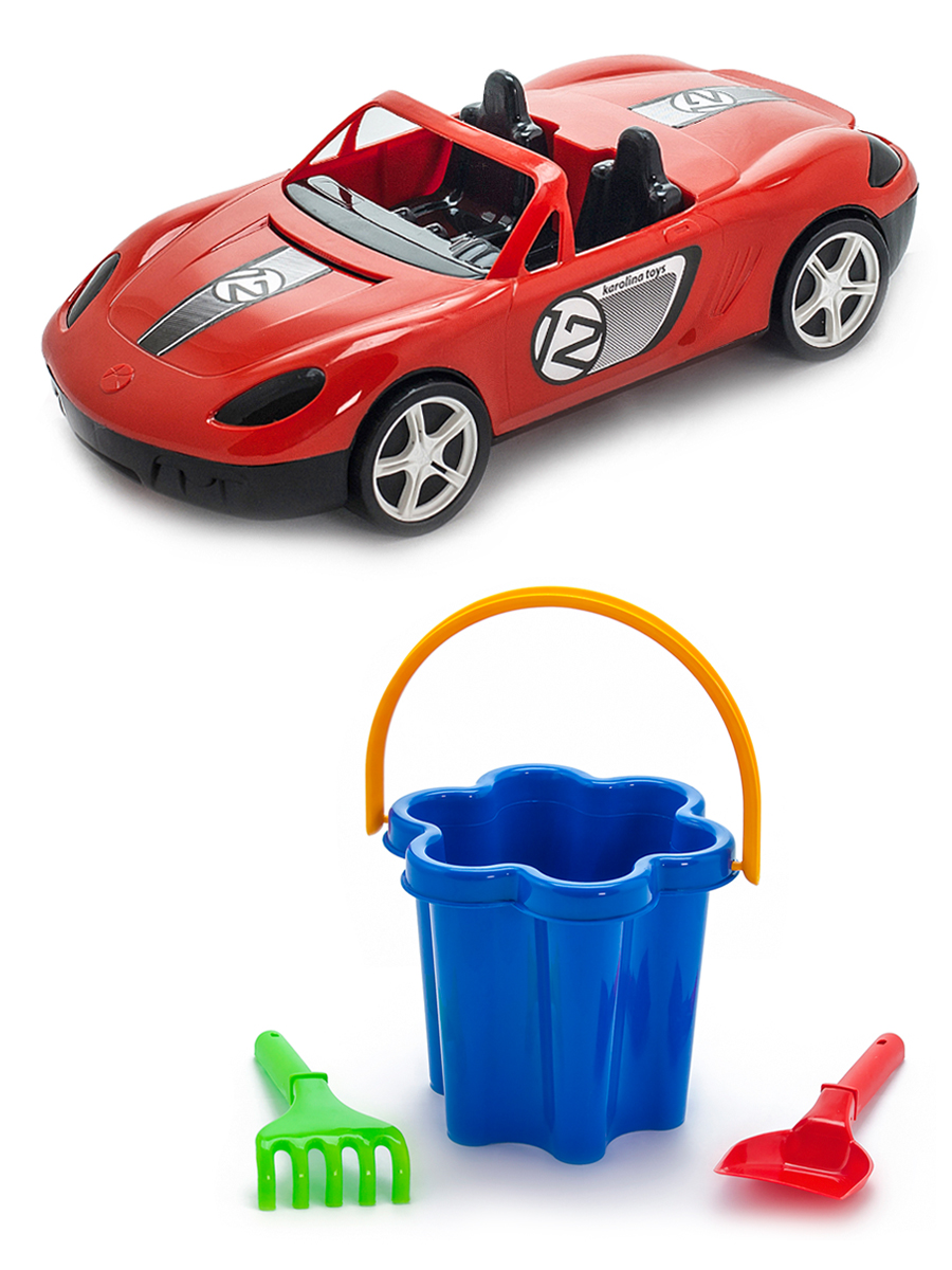 фото Песочный набор karolina toys детский автомобиль кабриолет красныйнабор цветок 3 элемента