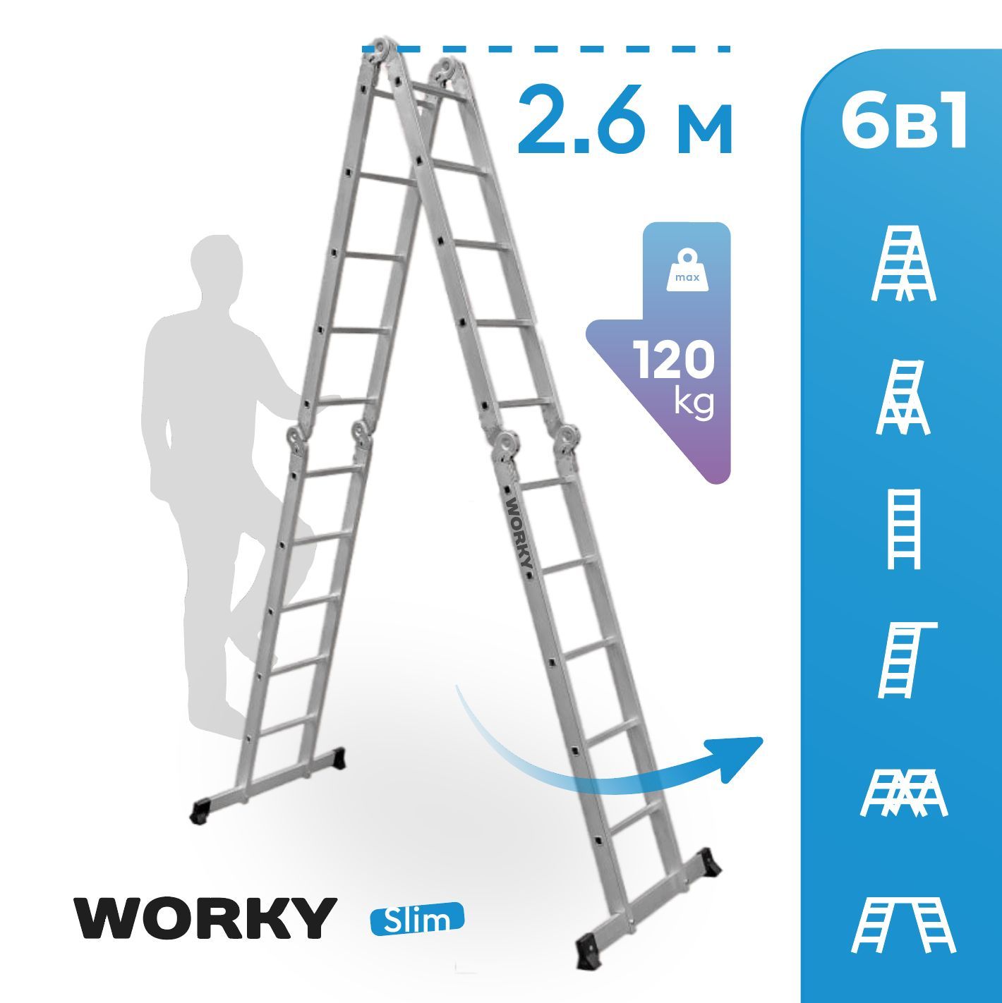 фото Стремянка-трансформер worky slim 4х5 ard258101 высота 2,6м