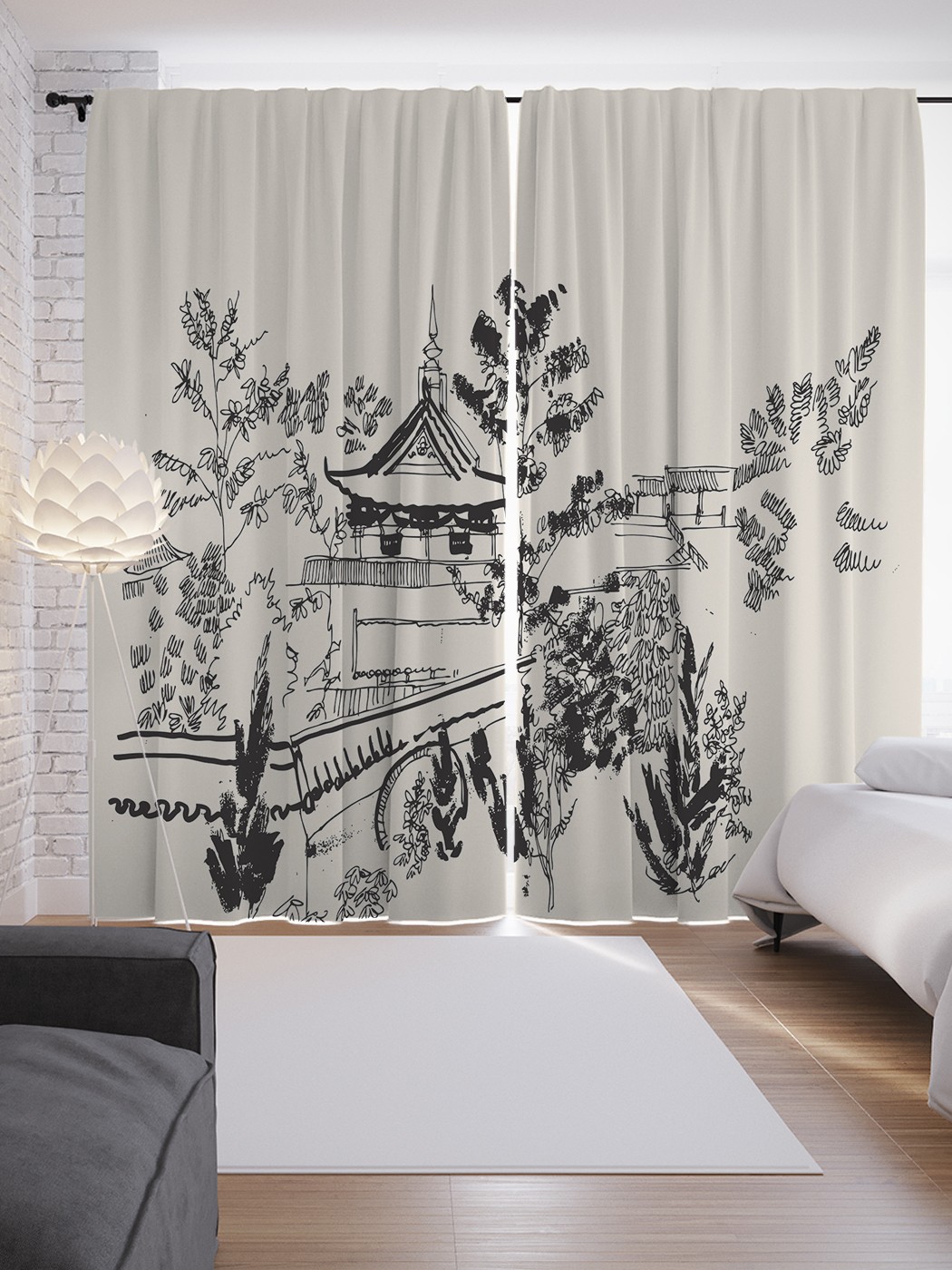 фото Шторы joyarty с фотопечатью "графический китай" из сатена, 290х265 см