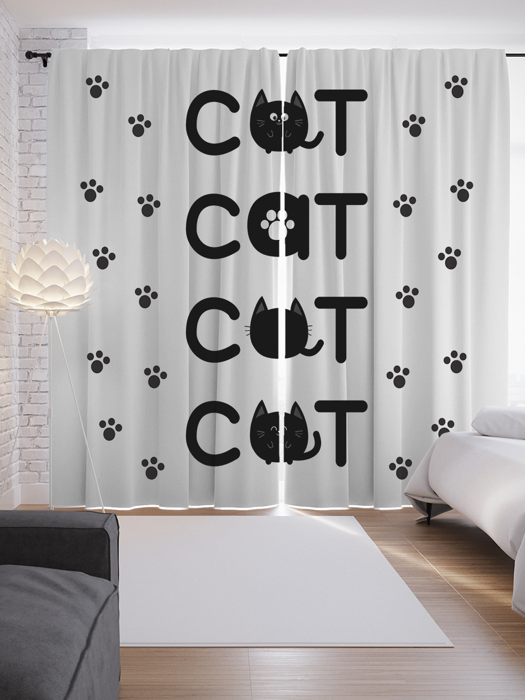 

Шторы JoyArty с фотопечатью "Кошачий след" из сатена, 290х265 см, Кошачий след
