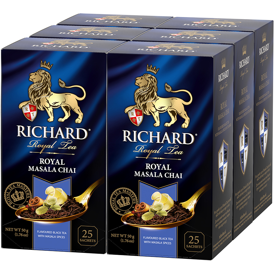 фото Чай черный richard royal masala chai, с добавками, 25 сашет, 6 упаковок