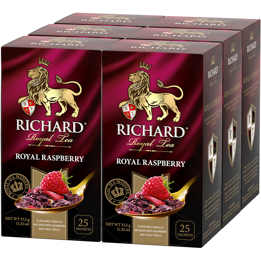 

Чай каркаде Richard Royal Raspberry, с добавками, 25 сашет, 6 упаковок