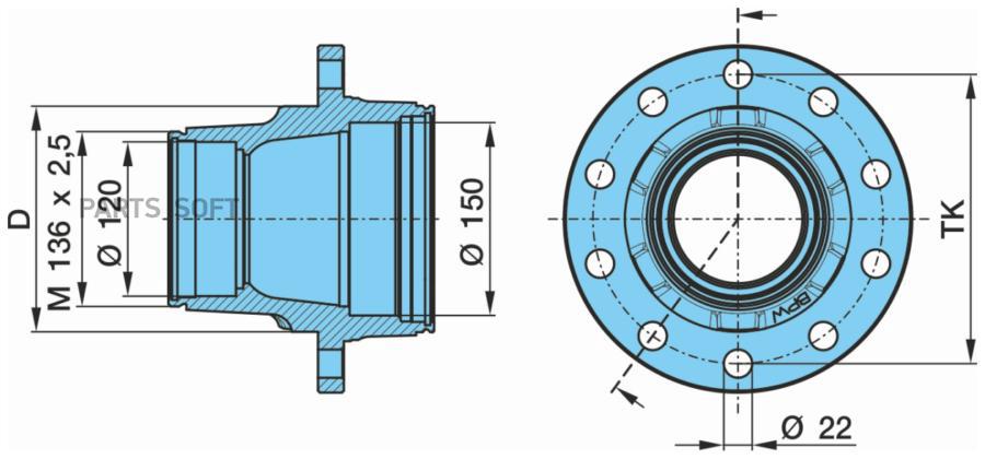 Ступица! D=175.5 10n-M22 M136x2 BPW SN36../30.. ECO 10-12t