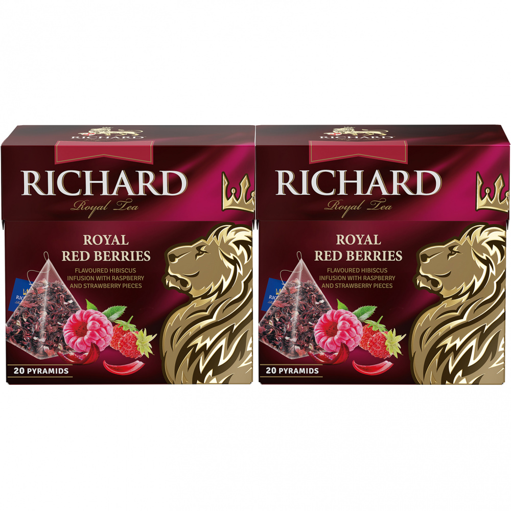 

Чай каркаде Richard Royal Red Berries, с добавками, 20 пирамидок, 2 упаковки