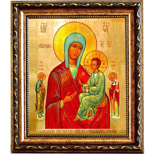 

Хлебная икона Божьей Матери на холсте.