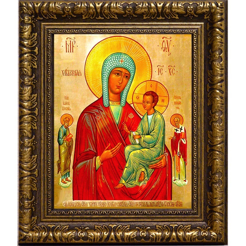 

Хлебная икона Божьей Матери на холсте.