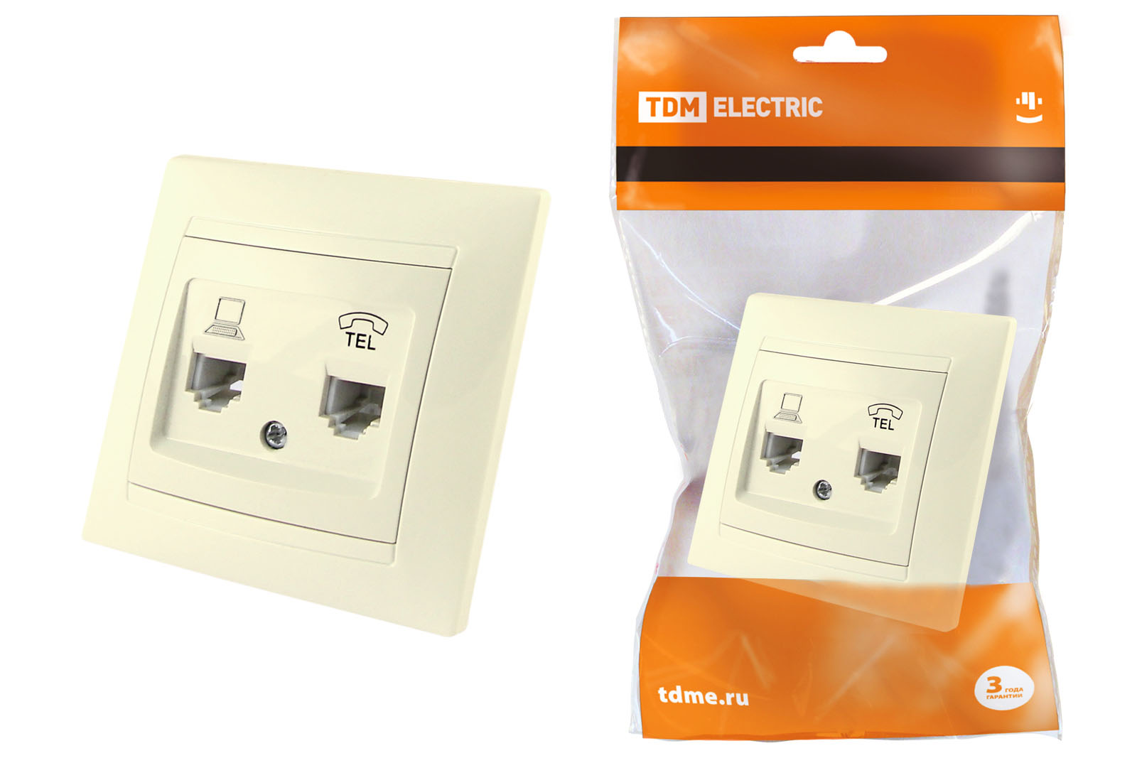 Розетка TDM ELECTRIC телефонная RJ11 + компьютерная RJ45 SQ1815-0119