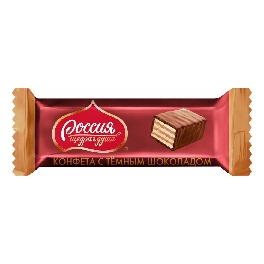 Конфеты шоколадные Россия - щедрая душа! с вафлей и темным шоколадом 200 гр