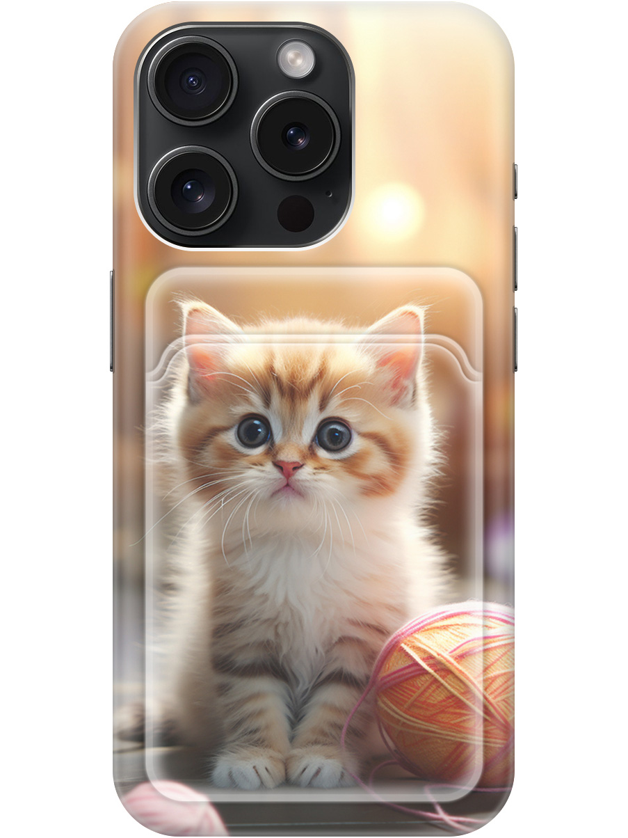 

Силиконовый чехол на Apple iPhone 15 Pro с рисунком "Котик и нитки", Белый;желтый;розовый, 20011941