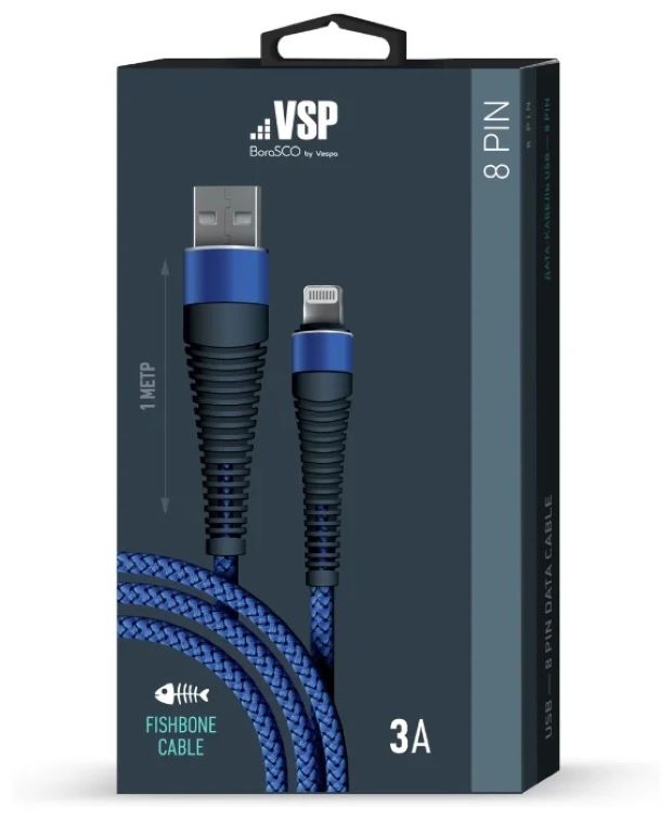 

Кабель BoraSCO Fishbone USB - 8 pin, 3А, 1м, темно-синий,