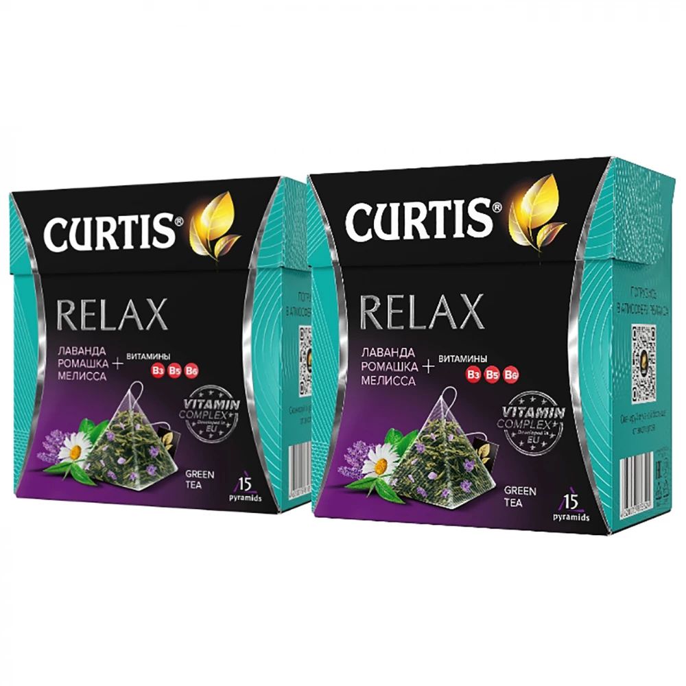 

Чай зеленый Curtis "Relax Tea", с добавками, 15 пирамидок х 2 упаковки