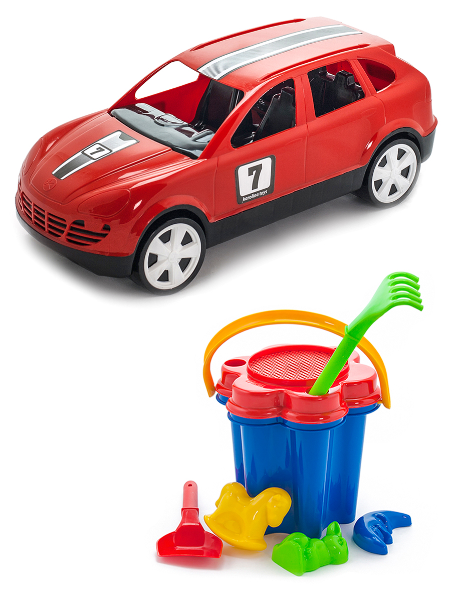 Песочный набор Karolina Toys Детский автомобиль Кроссовер красныйПесочный набор Цветок конструктор polym детский гоночный автомобиль 31 элемент