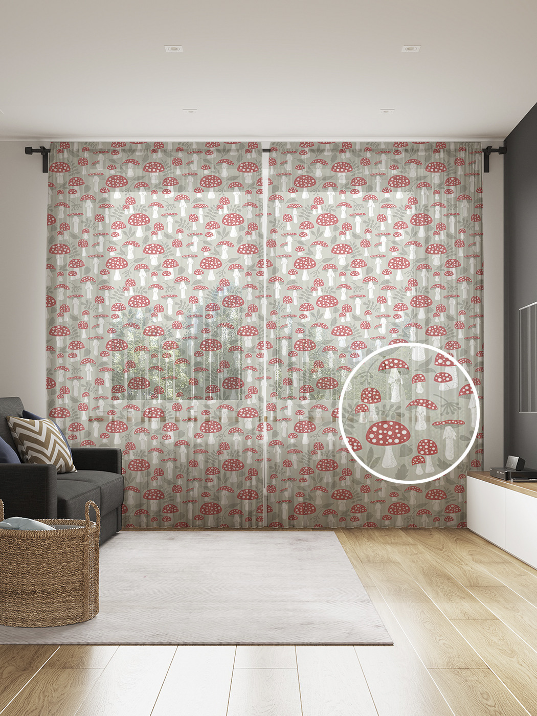 

Фототюль JoyArty "Лес мухоморов", 145x265см (2 полотна со шторной лентой + 50 крючков), Лес мухоморов