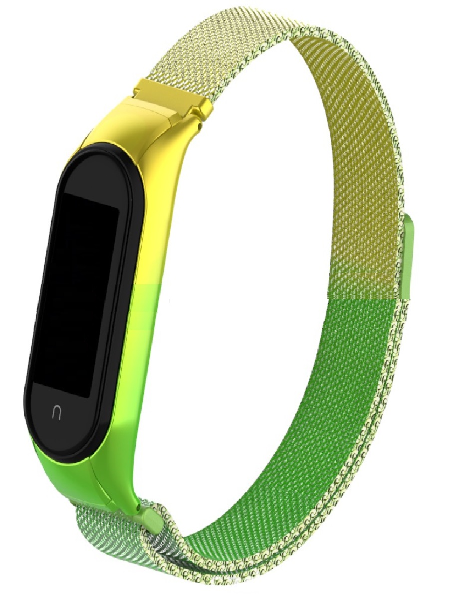 

Ремешок металлический миланская петля для Xiaomi Mi Band 5, желто-зелёный 34