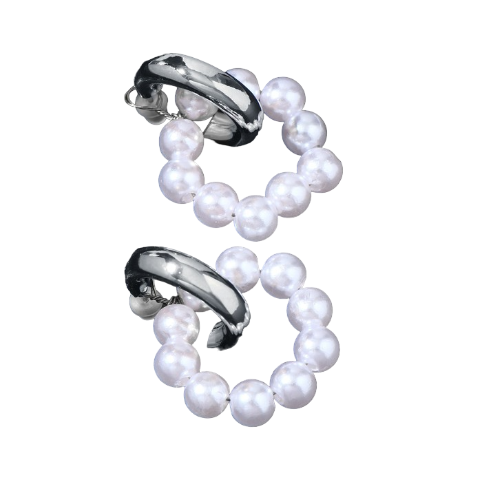 фото Серьги со съёмным элементом "трансформер" два жемчужных кольца, цвет белый в серебре queen fair