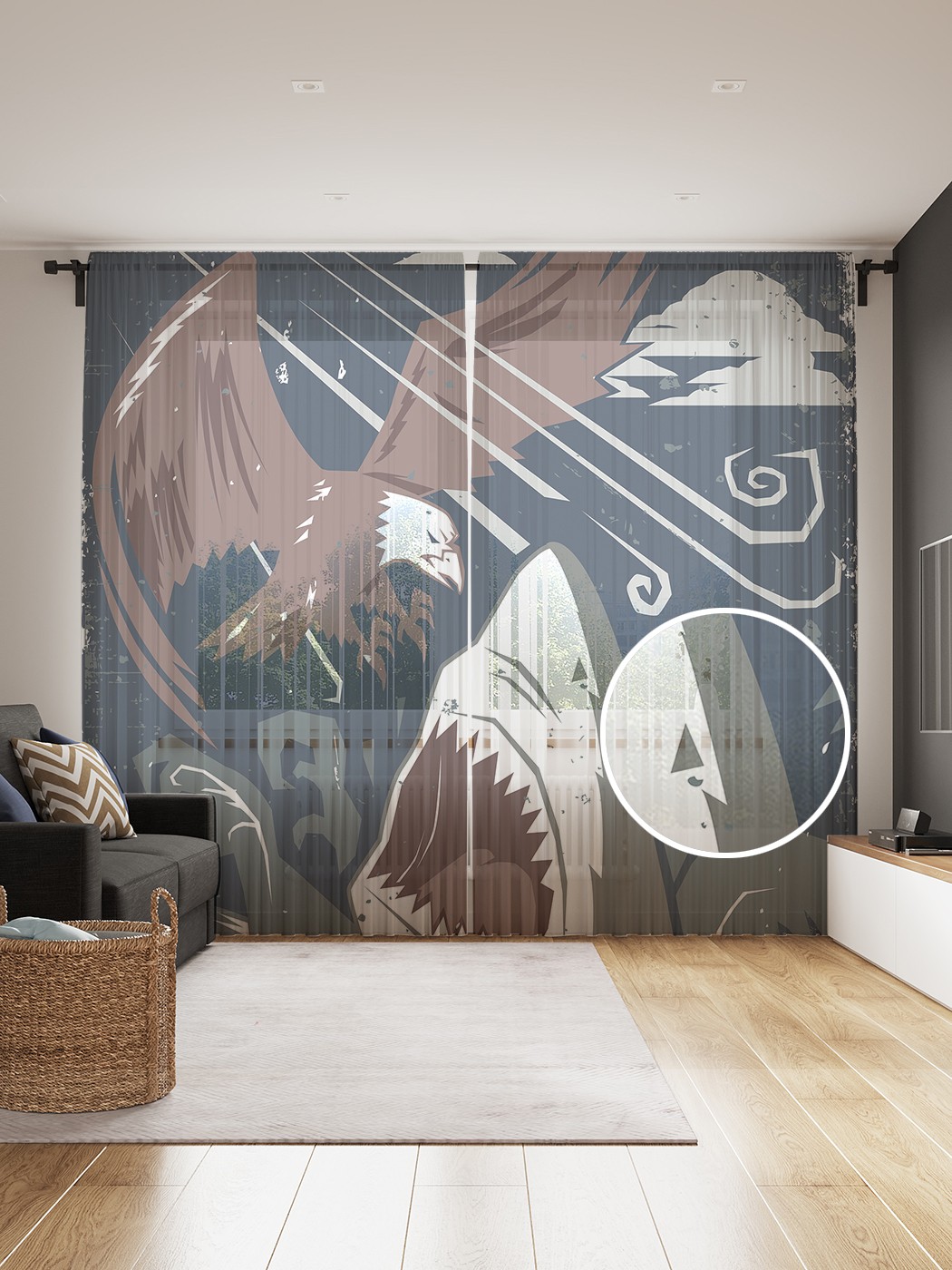 

Фототюль JoyArty "Орел против акулы", 145x265см (2 полотна со шторной лентой + 50 крючков), Орел против акулы