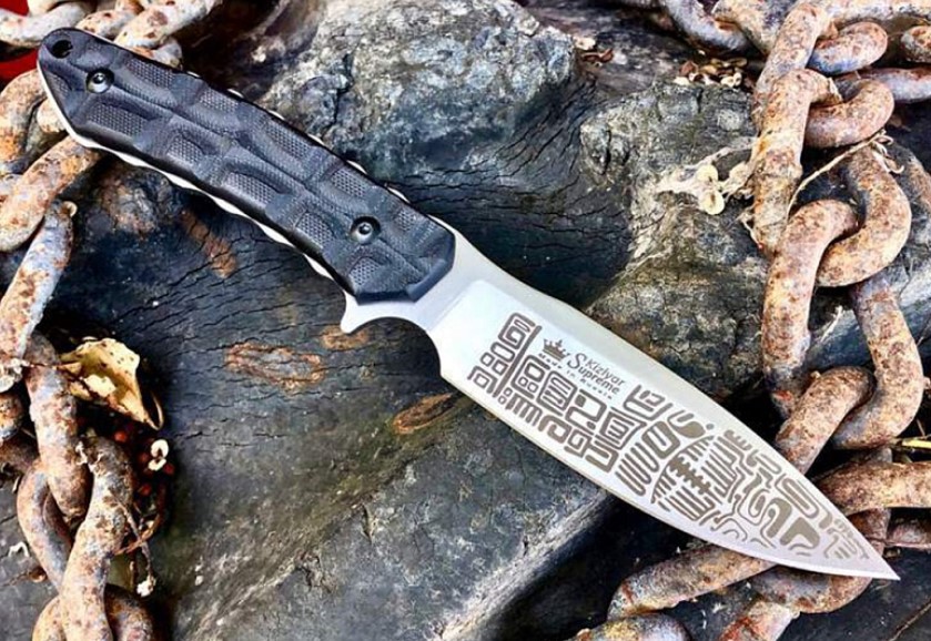 фото Нож azteс d2 sw stonewash, рукоять g10, кожаный чехол (kizlyar supreme)