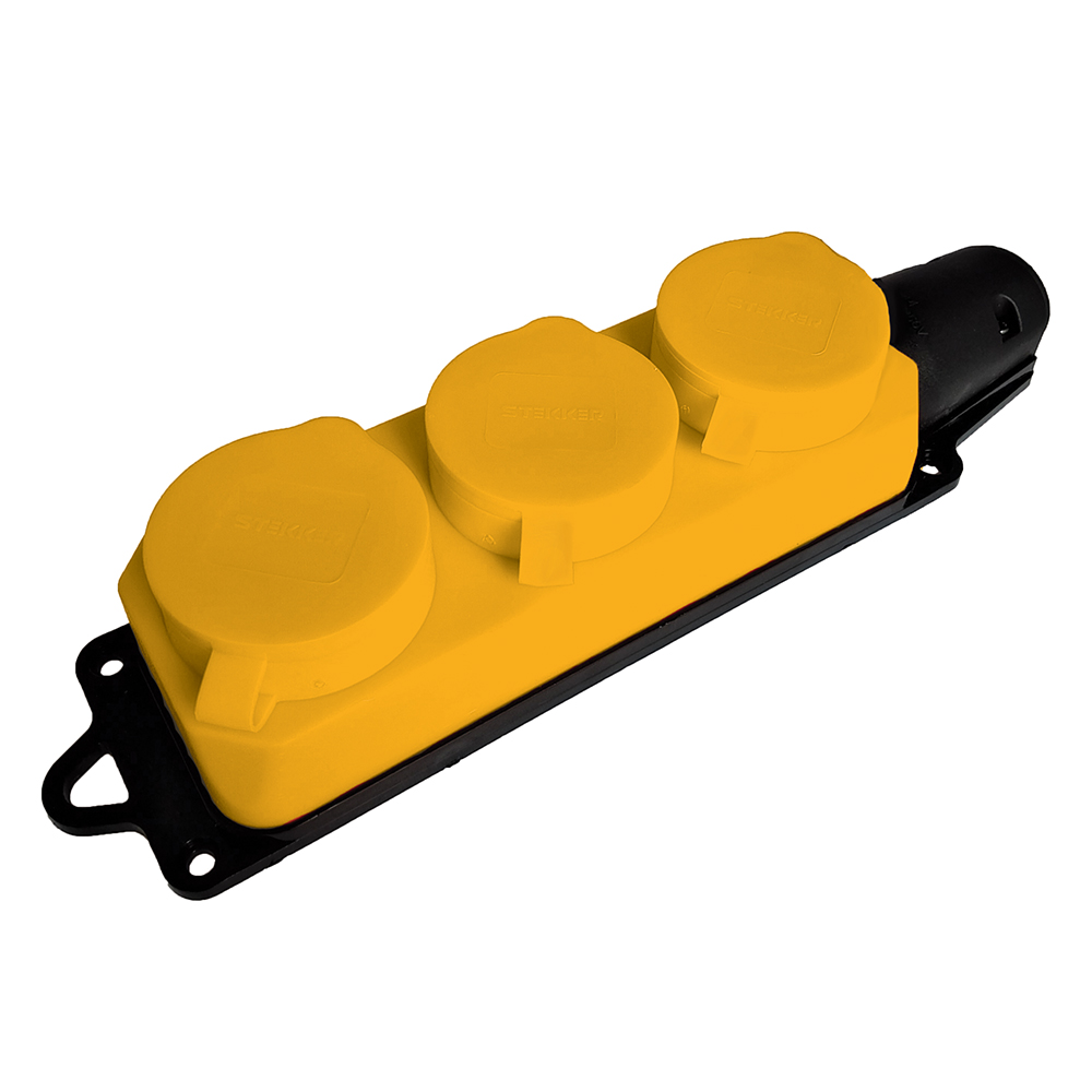 Розетка переносная 3-местная c/з STEKKER, RST16-23-44-6 (РП 16-334), IP44, желтый, 49407