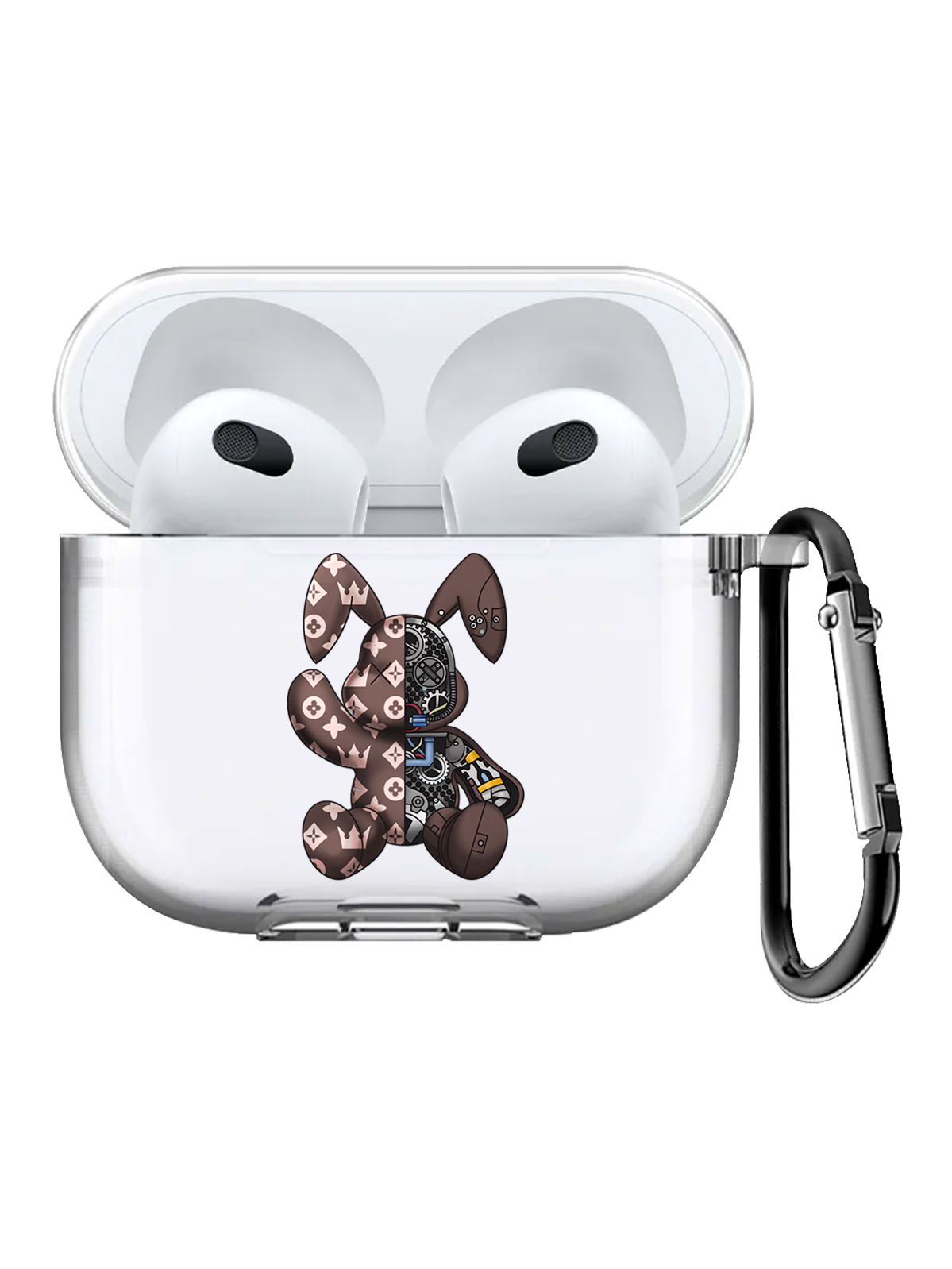 фото Чехол с карабином musthavecase для apple airpods 3 bunny коричневый прозрачный