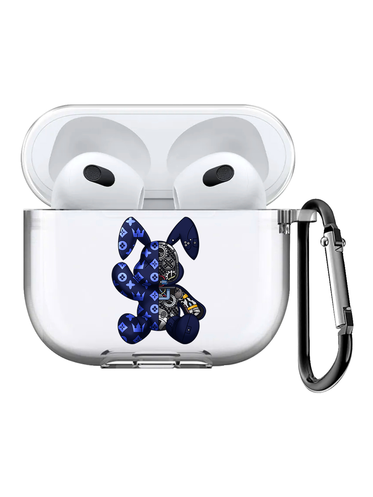 фото Чехол с карабином musthavecase для apple airpods 3 bunny синий прозрачный