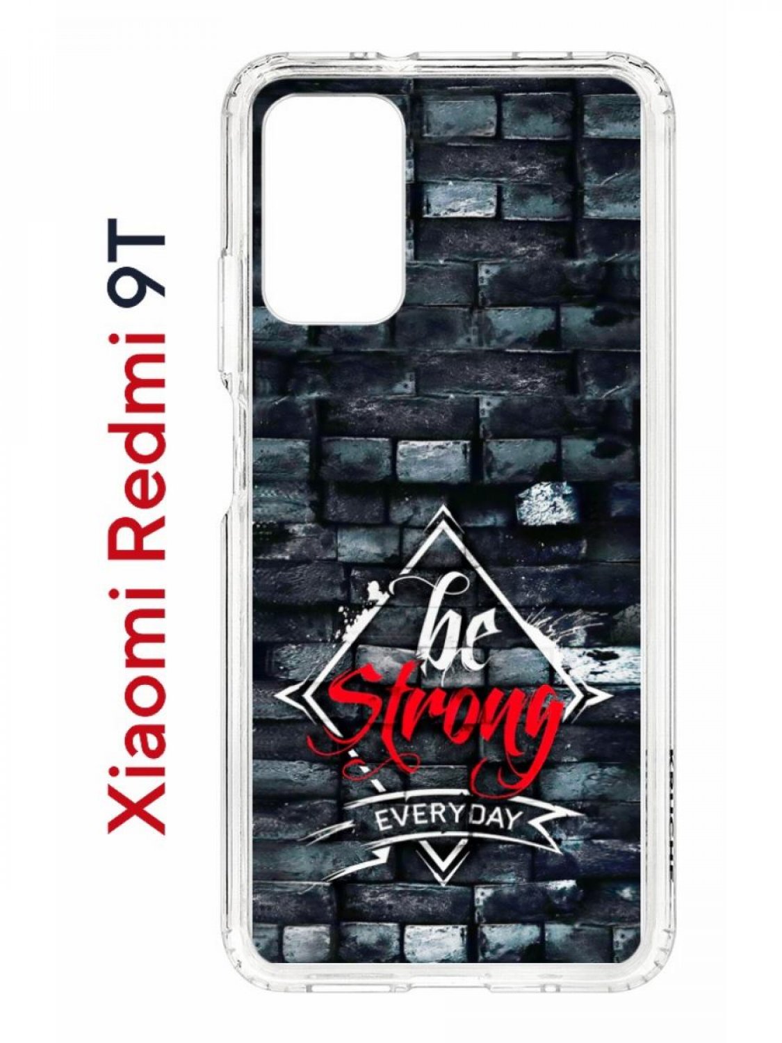Чехол на Redmi 9T с принтом Kruche Print be strong,противоударный бампер,с защитой камеры