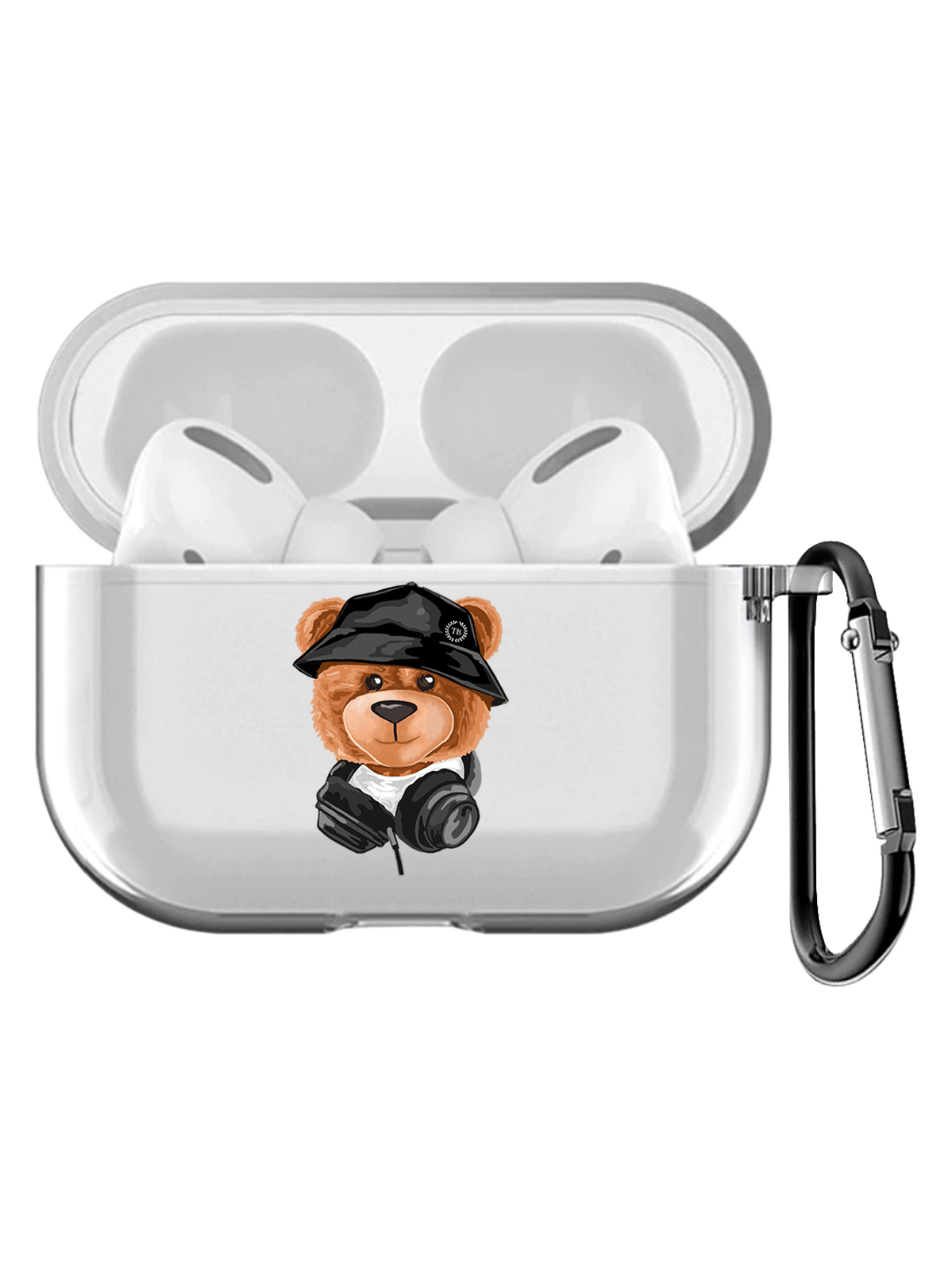 фото Чехол с карабином musthavecase для apple airpods pro мишка тони в панамке прозрачный