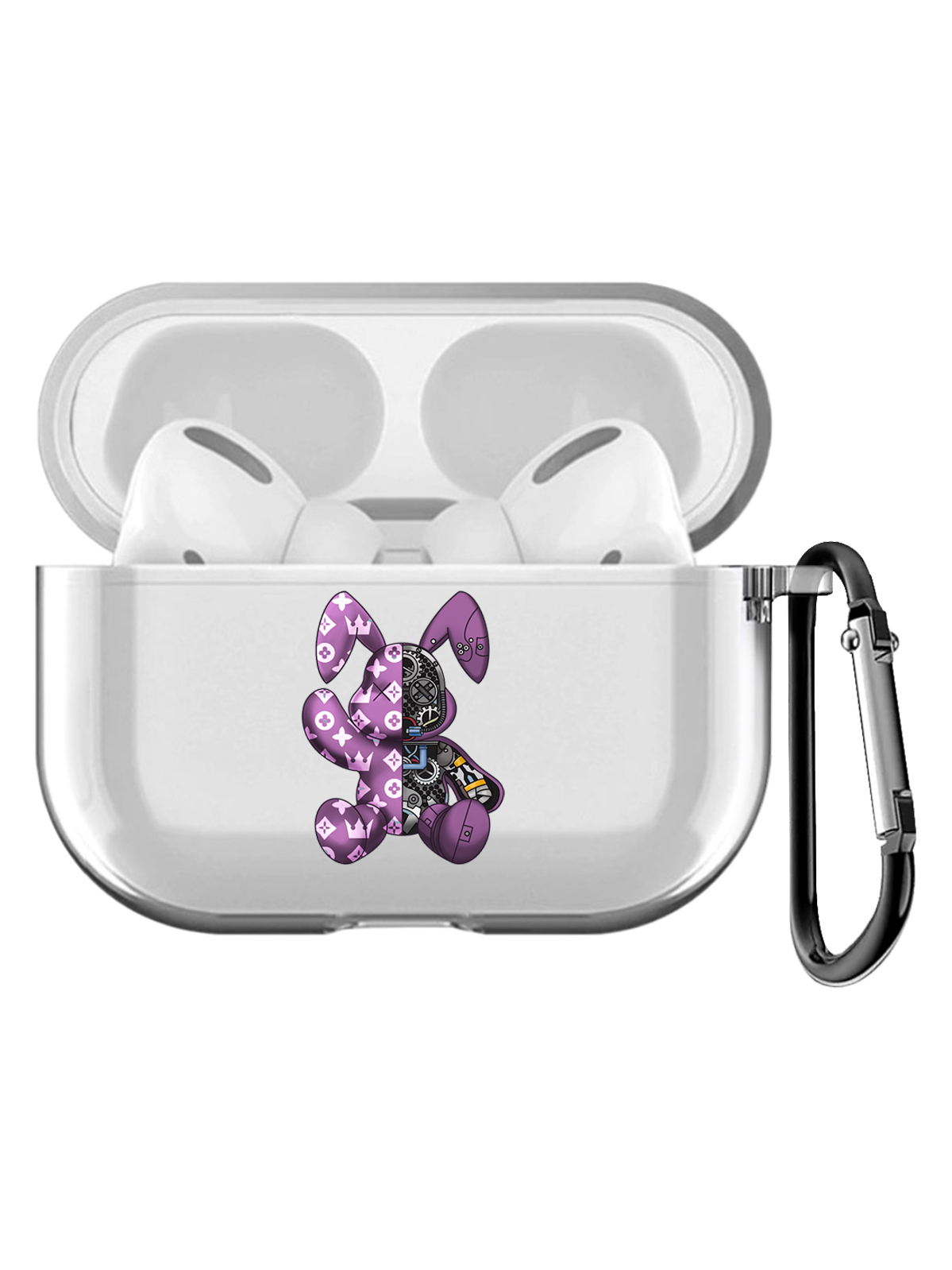 фото Чехол с карабином musthavecase для apple airpods pro bunny розовый прозрачный