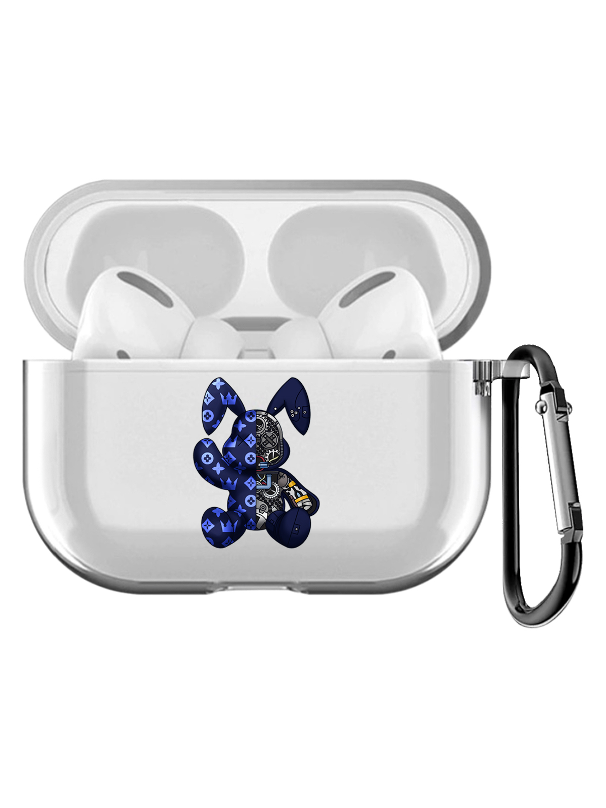 фото Чехол с карабином musthavecase для apple airpods pro bunny синий прозрачный