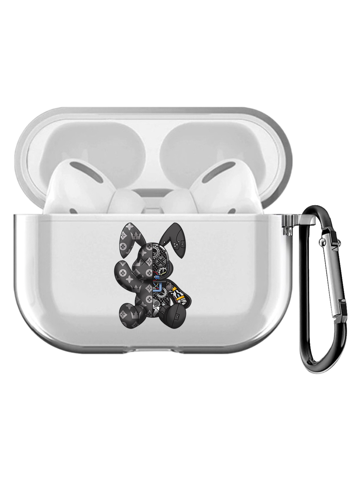 фото Чехол с карабином musthavecase для apple airpods pro bunny черный прозрачный