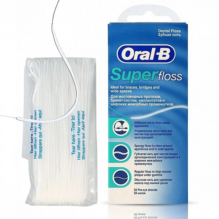 Зубная нить Oral-B Super floss 50 шт зубная нить oral b pro expert clinic line прохладная мята 25 м