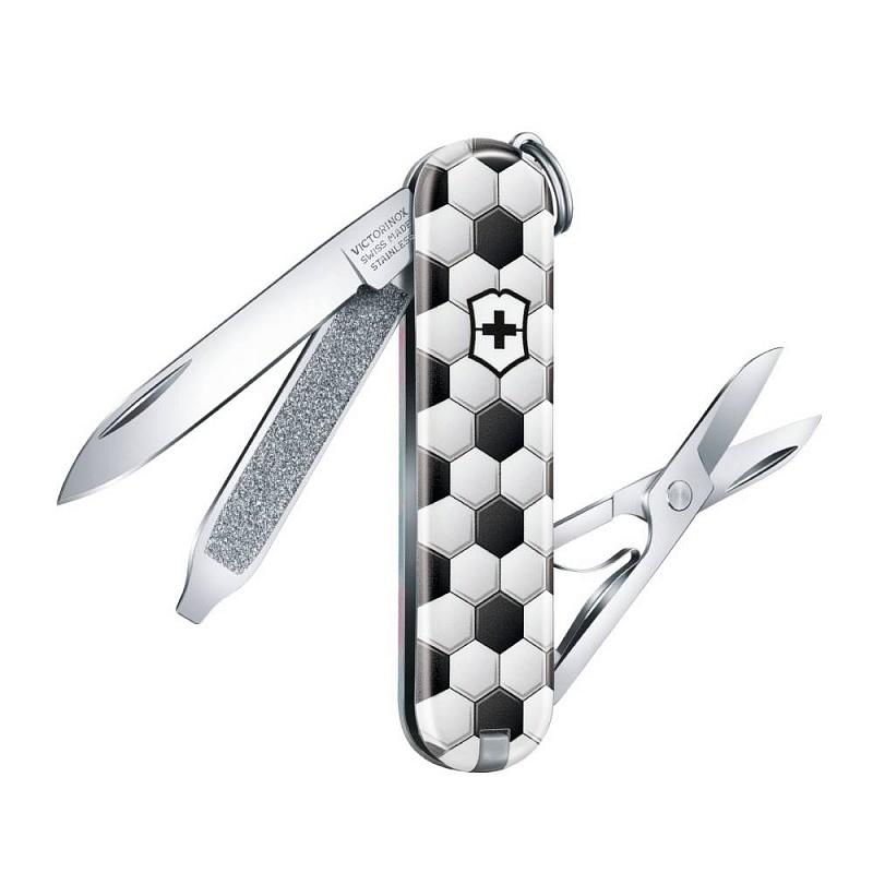 фото Нож victorinox classic le2020 world of soccer (0.6223.l2007) 58мм 7функций белый/рисунок