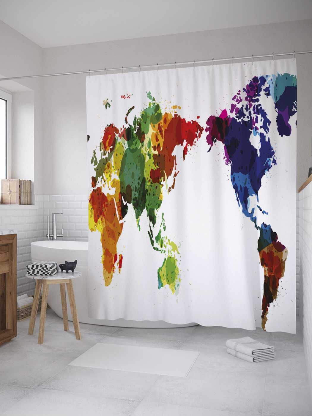 

Штора (занавеска) для ванной JoyArty "Цветные континенты" из сатена, 180х200 см с крючками, Фиолетовый