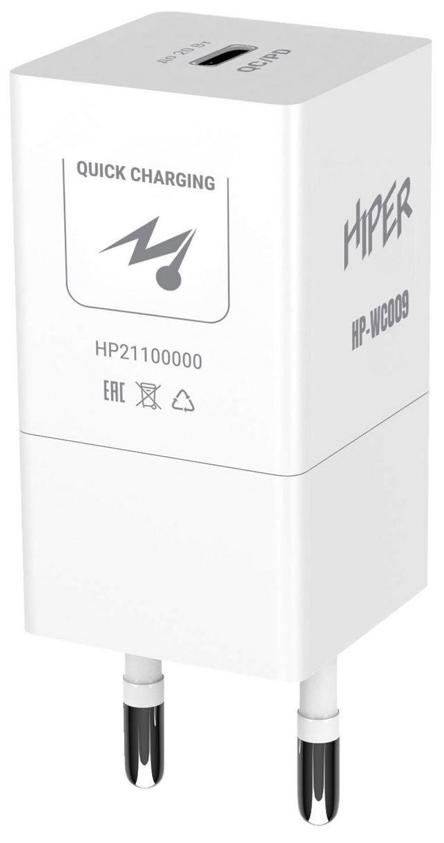 фото Сетевое зарядное устройство hiper hp-wc009 1xusb type-c 3 а белый