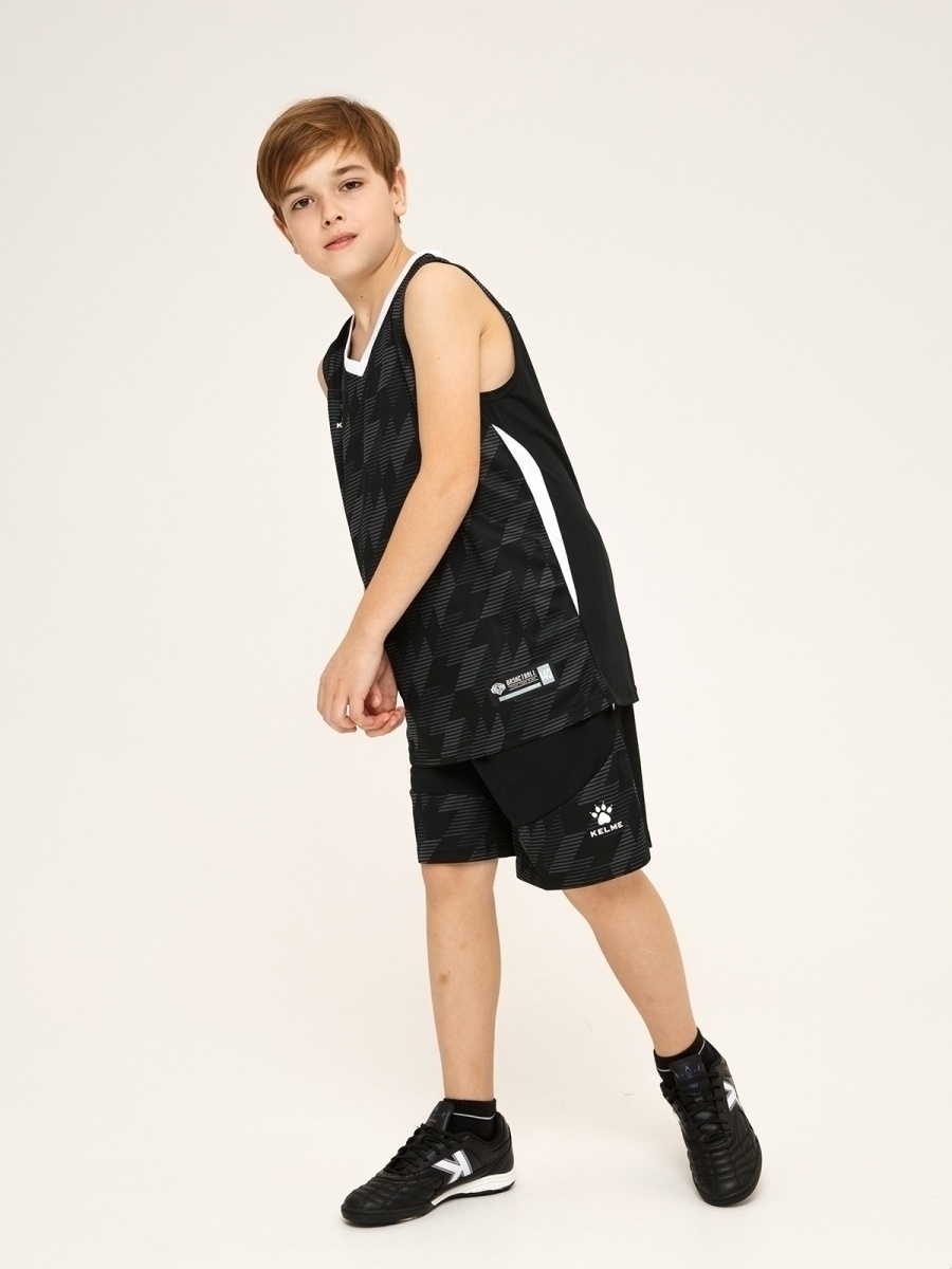 Детская баскетбольная форма KELME Basketball set KIDS черная, размер 130 манишка тренировочная kelme р l полиэстер 8051bx1001 933 l лайм