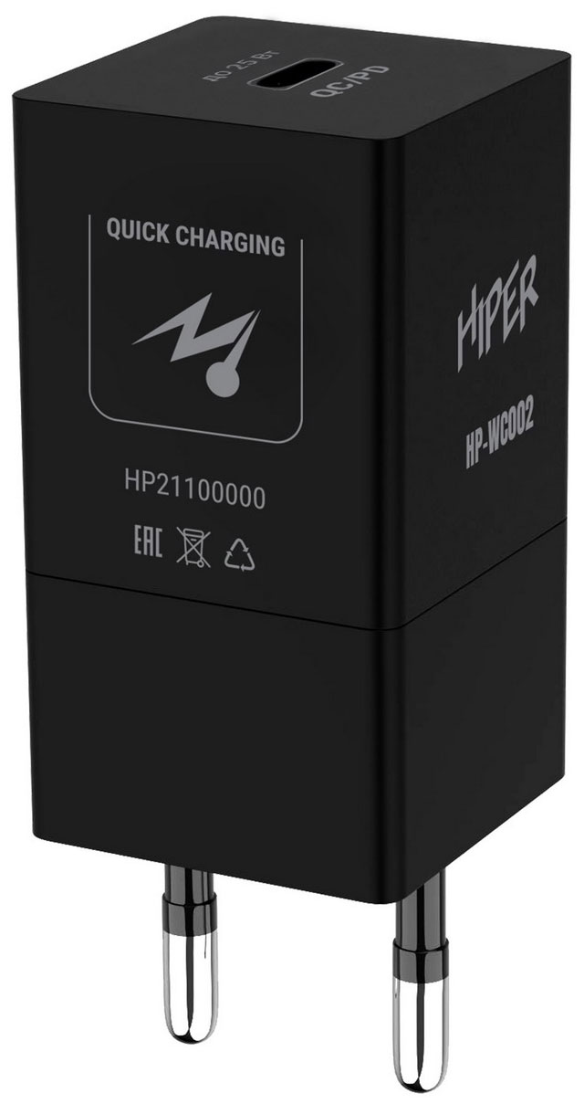 фото Сетевое зарядное устройство hiper hp-wc002 1xusb type-c 3 а черный