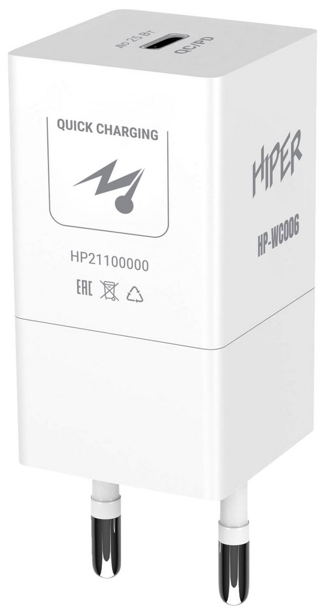 фото Сетевое зарядное устройство hiper hp-wc006 1xusb type-c 3 а белый