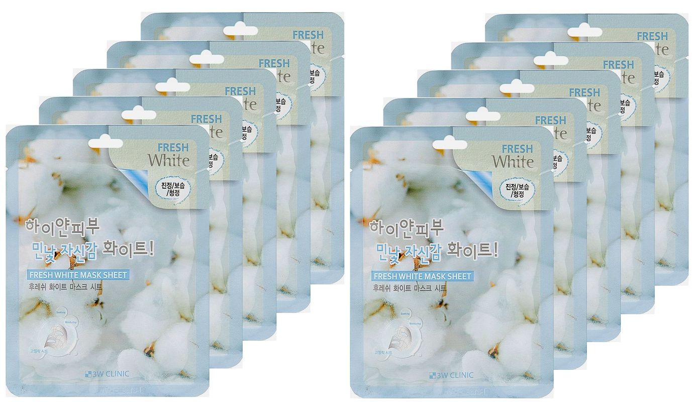 

Тканевая маска 3W Clinic для лица с ниацинамидом Fresh White Mask Sheet, 10 шт